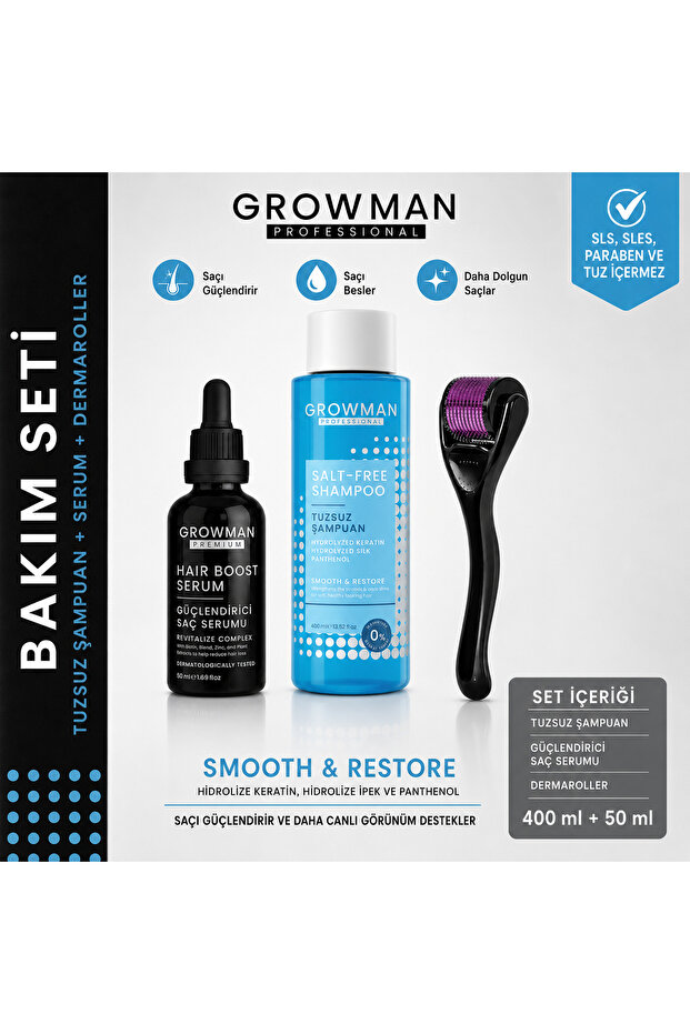 Serum 50 ml + Salt-Free Shampoo + Dermaroller Comb Gift Set – Intensive Care