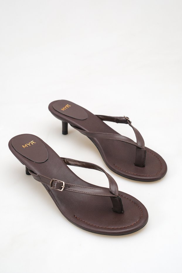 Women's Flip-Flop Detailed Buckle Heeled Sandals Bitter Brown Skin