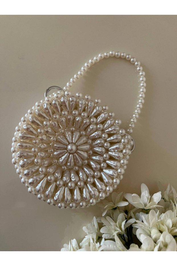 Women's Pearl Beaded Mussel - Oyster Bag | Special Design Evening Dress and Event Bag
