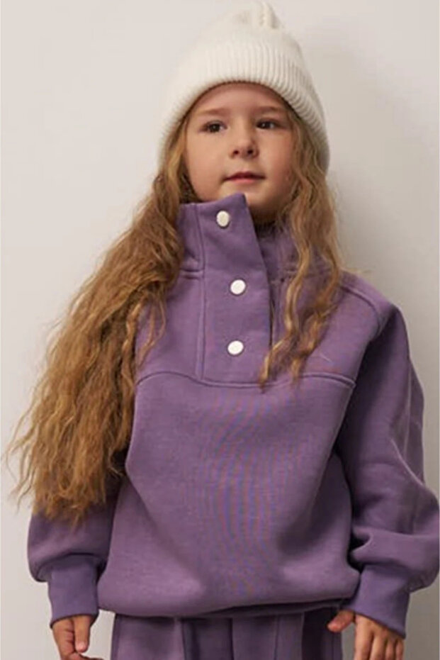 High Collar Snap Fastener Sweatshirt
