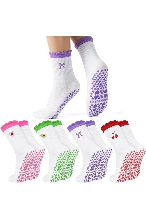 Women's Pilates socks, 3/4-pair pack of cotton sizes 34-41, non-slip, anti-flu sole, suitable for dance, fitness, gym, ballet.