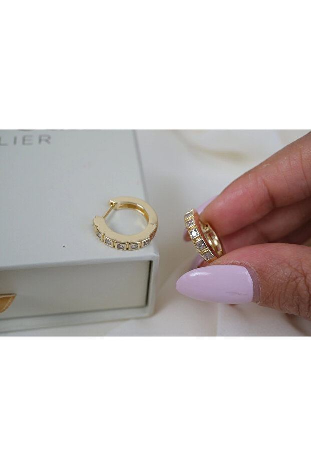Kp622 Tamtur Square Zircon Stone Gold Hoop Earrings (Inner Diameter 10mm)