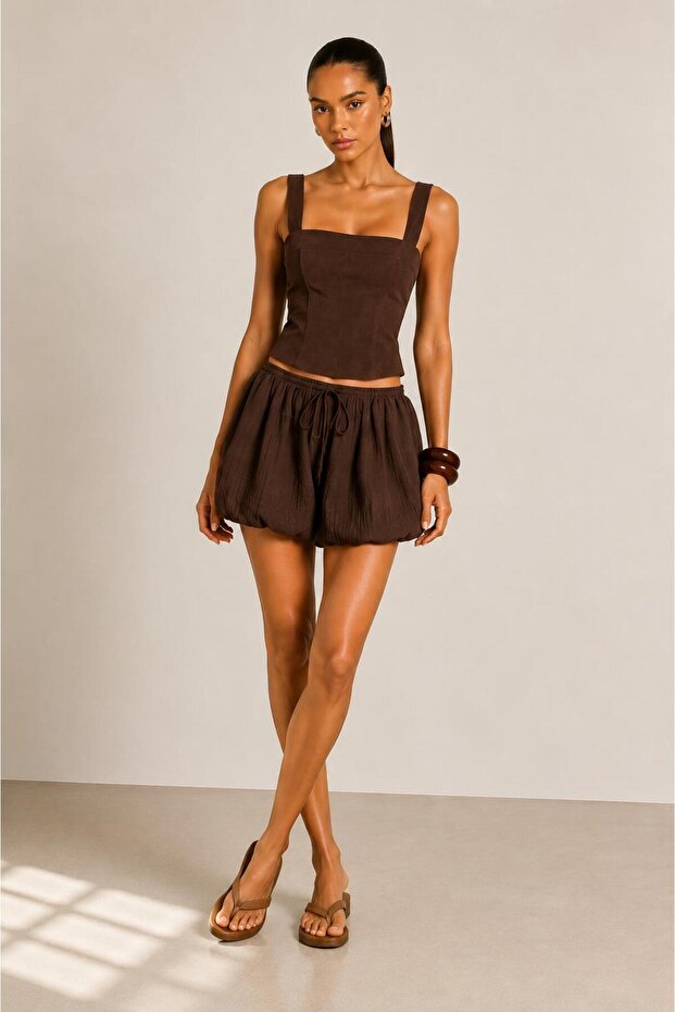 Textured Fabric Balloon Shorts