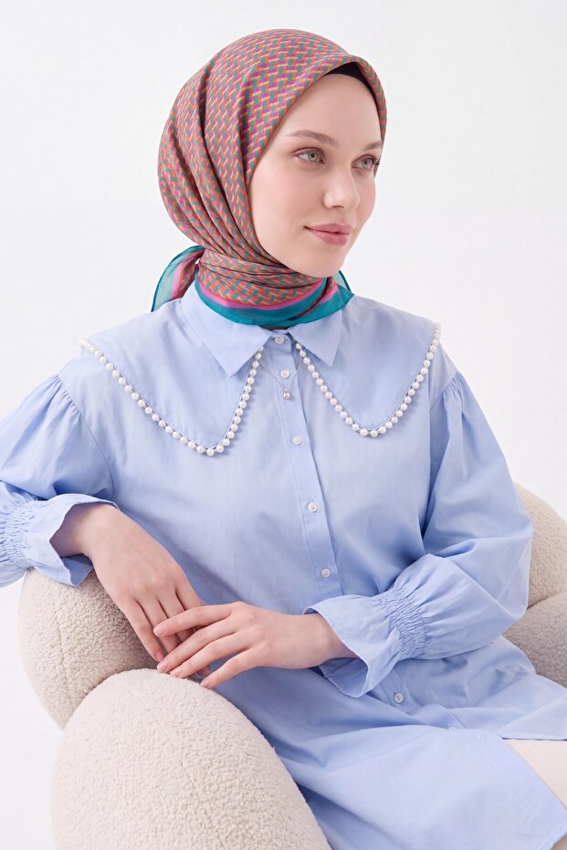 Olinda Silk Scarf Herringbone Turquoise