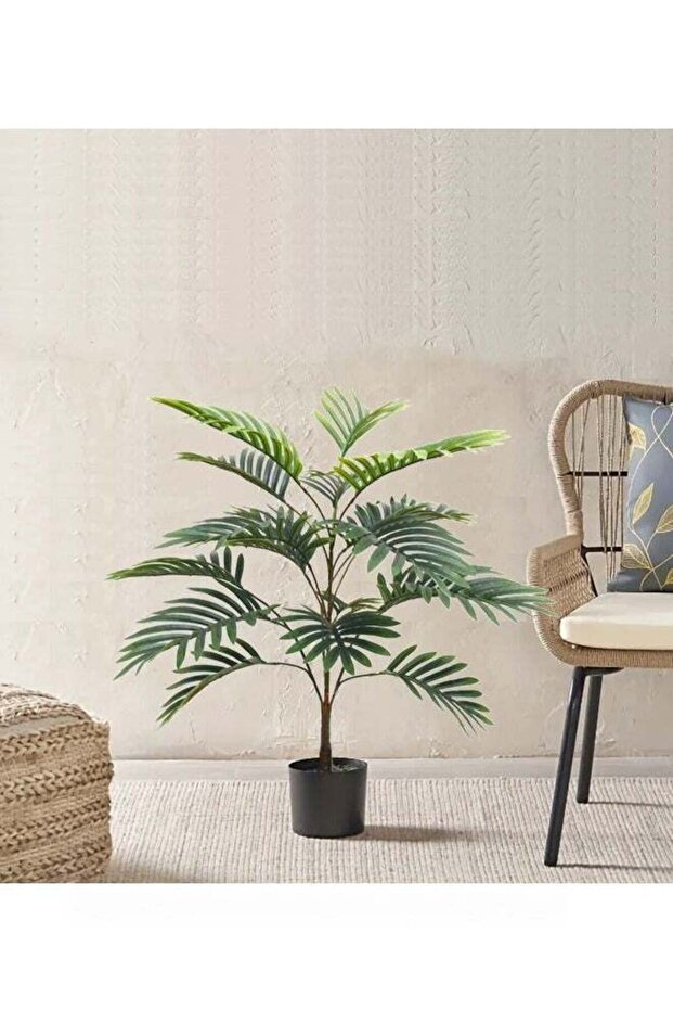 Artificial tree simulating a natural palm tree with a black pot, 70 cm high