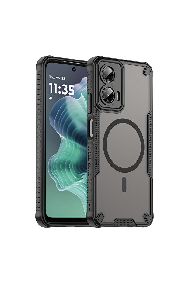 Motorola Moto G75 black Magnetic Luxury Matte Translucent Armor Shockproof Phone Case For Moto G75 G