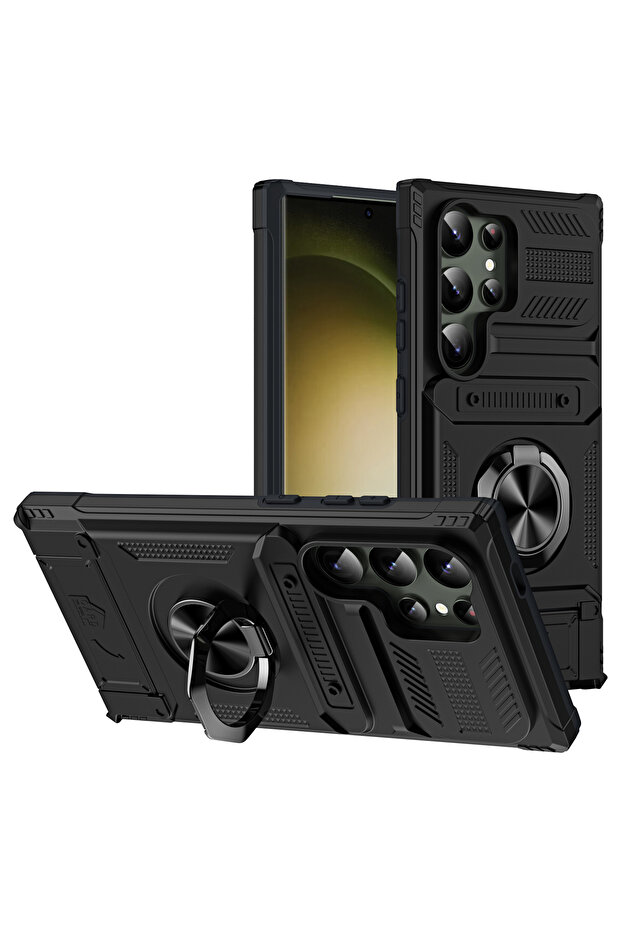 Galaxy S24 Black Case For S24 S23 Ultra Plus FE A14 A15 25 A35 55 Magnetic Rotated Ring Kickstand H