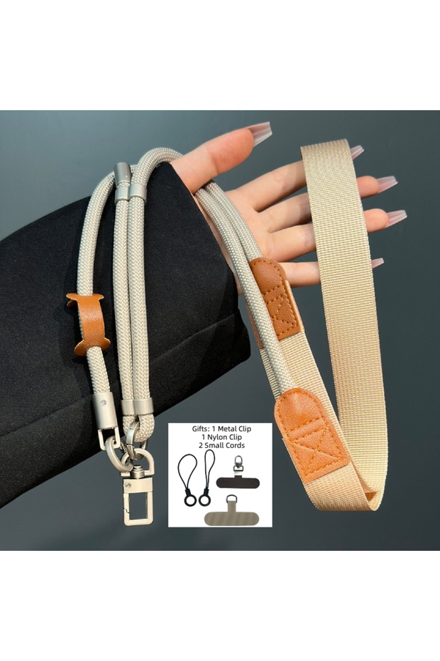 Polyester / Nylon Khaki Outdoor Mountaineering Mobile Phone Lanyard - Cross-Body Carryable Wide Adju
