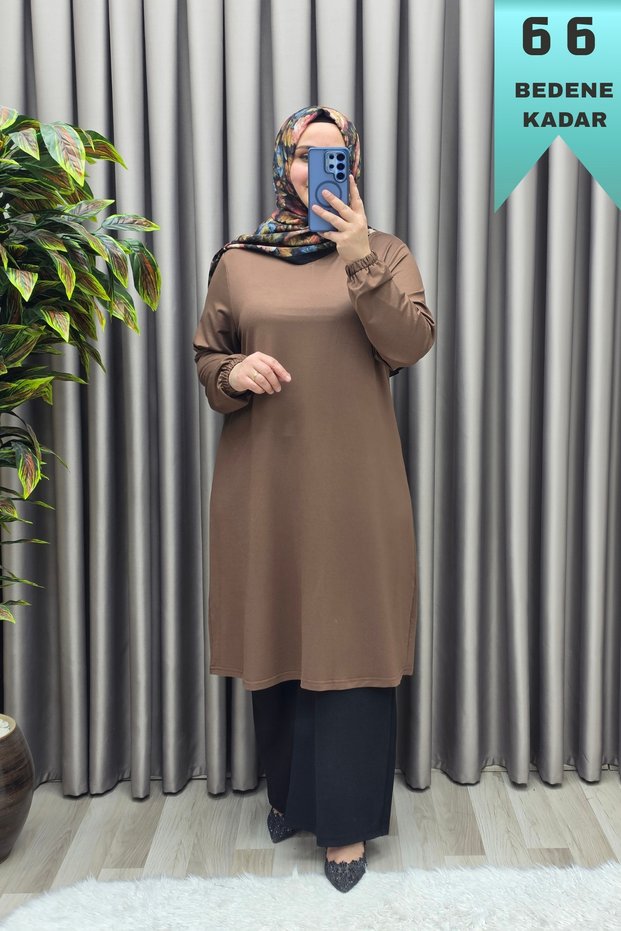 Women's Clothing Plus Size Elastic Sleeves Solid Color Sports Tunic