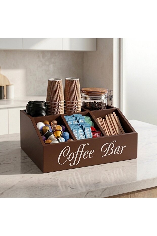 منظم زاوية القهوة الخشبي المودرن - خشب MDF تايلاندي بصبغ ناري فاخر | Coffee Bar Organizer