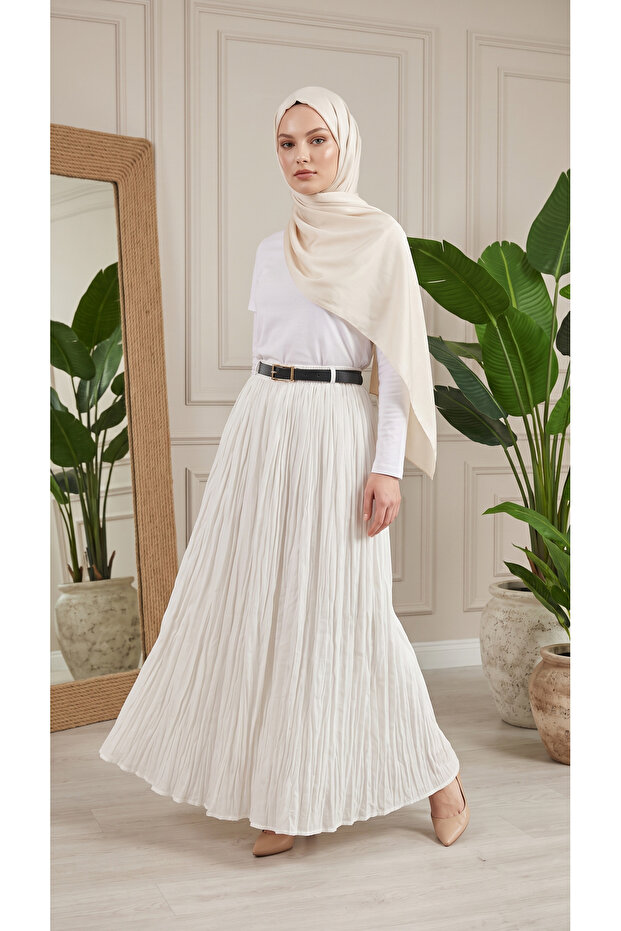 Women's Voile Fabric Crinkled Long Lined Crush Skirt
