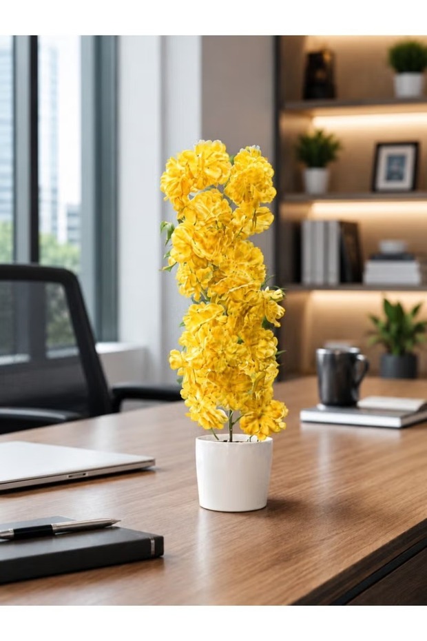Artificial Yellow Decorative Plant Tree with Small Seramic Pot, 33CM