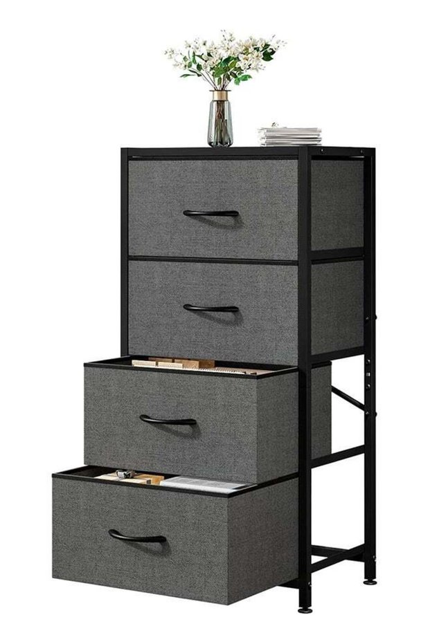 4-Drawer Dresser Vertical Storage Tower Fabric Dresser for Bedroom, Hallway, Entryway, Closet Organizer, Nightstand Bedside Table Furniture,Wooden Top (4-Tier, Black)