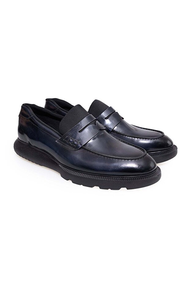 Black Color Laceless Genuine Leather Men's Shoes