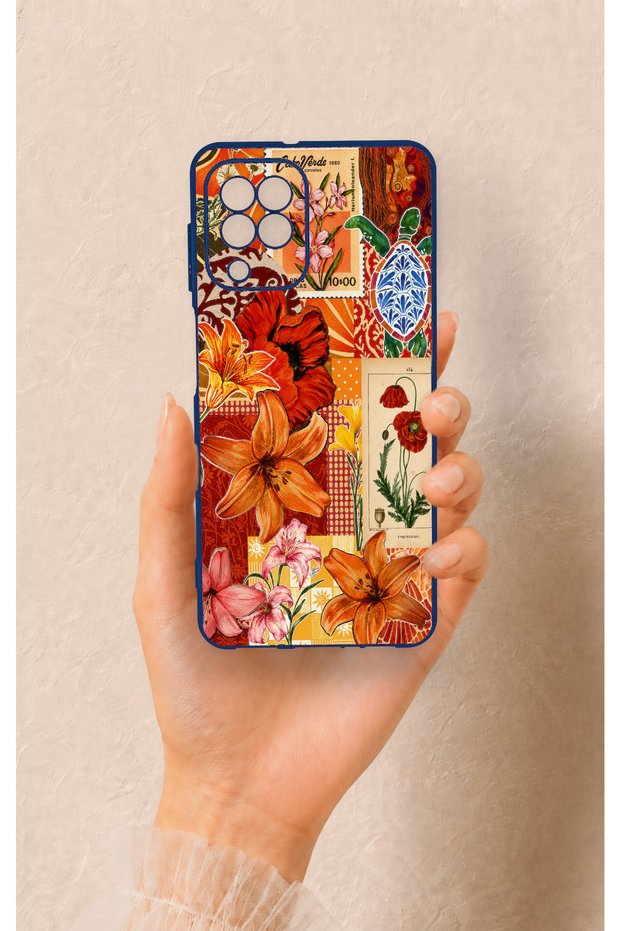 Samsung A22 Compatible Orange Lily Patterned Silicone Case