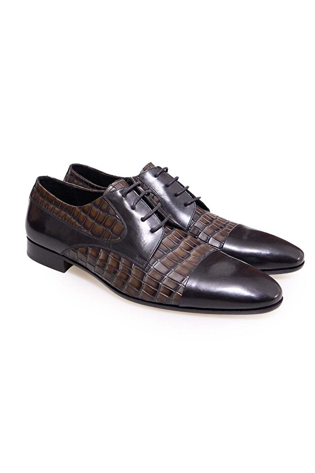 Brown Lace-Up Genuine Leather Sole Men's Shoes