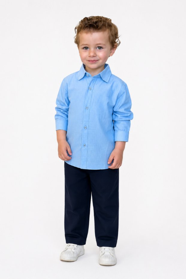 Boy's Linen Shirt and Gabardine Trousers Set Blue