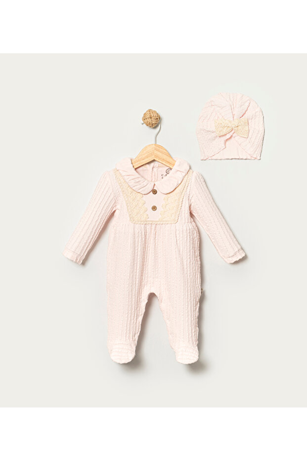 100% Cotton Girls' Jumpsuit with Lace Trimmed Booties