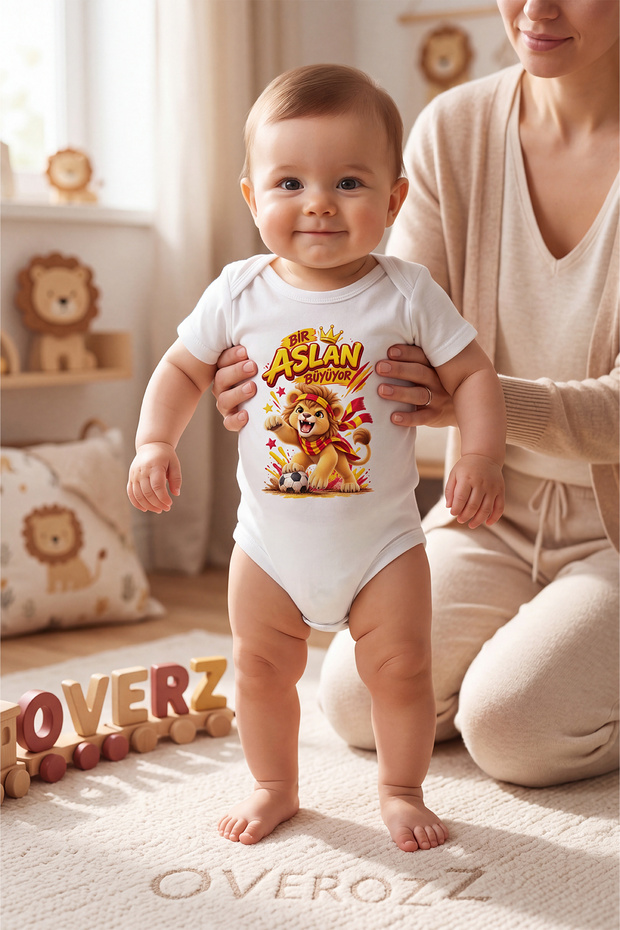 A Lion Grows up Written on the Lion Fan Baby Bodysuit with Snap Fasteners 5627-9