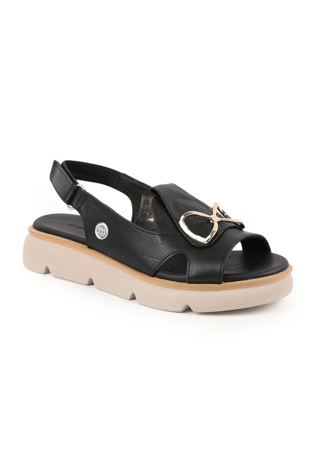 Women's Sandals Daily Genuine Leather Velcro Gold Metal Buckle Anatomical Thick Sole 26Y-5300