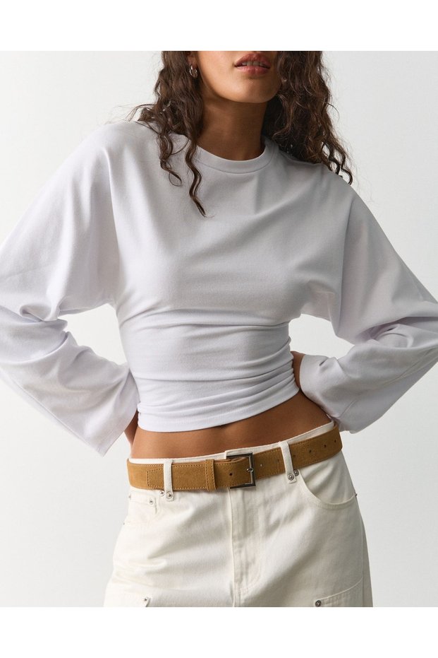 Fitted Long Sleeve Crew Neck Basic Blouse G9619