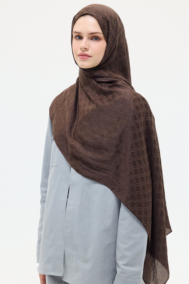 Italian Jacquard Shawl Checkered Pattern - Brown