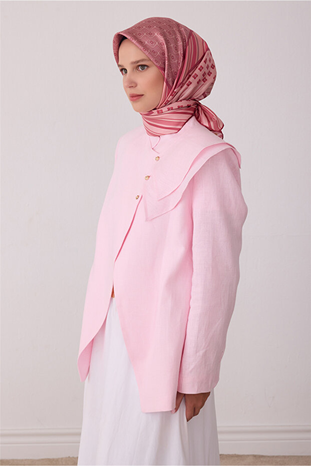 Pink Geometric Pattern 100% Twill Silk Scarf 4423-04