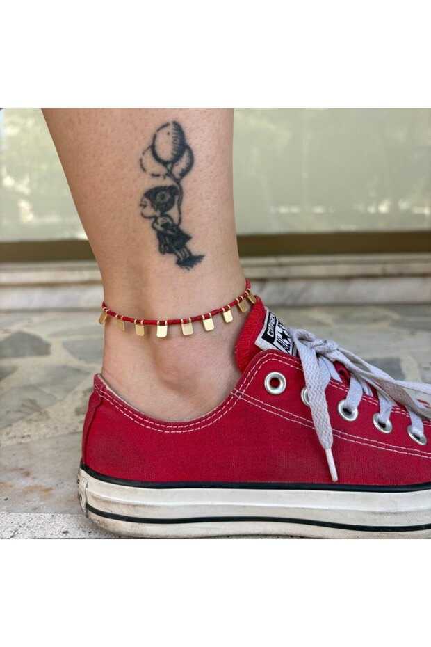 Red Afghan Beaded Square Plate Anklet