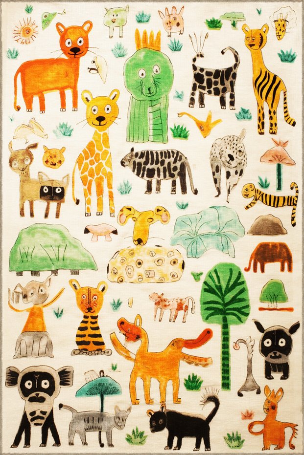 Dido 2 Collection Kids Rug Theme Mixed Animal And Tree Pattern Modern Decorative Carpet 3226