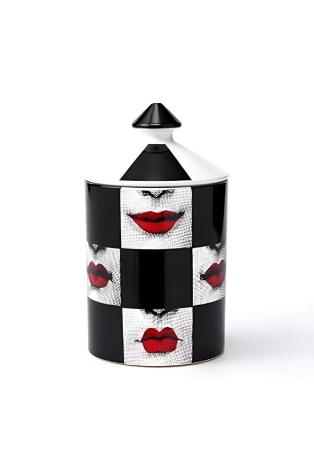 Home Decor Candle Holder Ceramic Candle Jar Aromatherapy Candles Decor Luxurious Design Large 12 oz (Red Lips Black Squares)