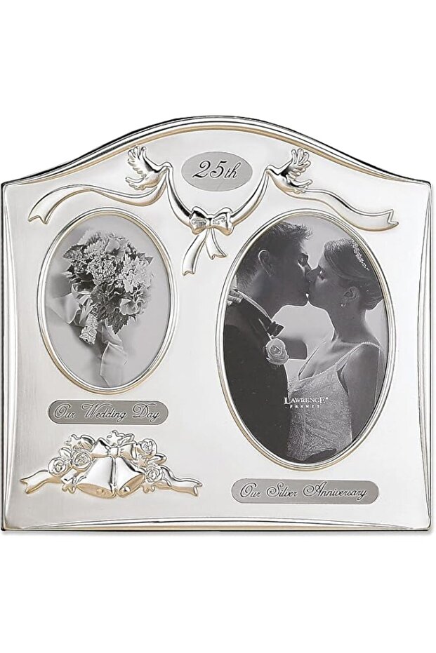 Lawrence Frames 590043 Satin Silver & Brass Plated 2 Opening Picture Frame - 25th Anniversary Design