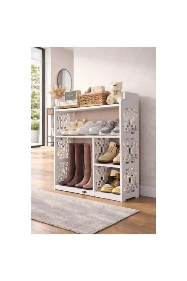 Home Shoe Cabinet White Multi-Tier Shoe Rack with Increased Layer Spacing
