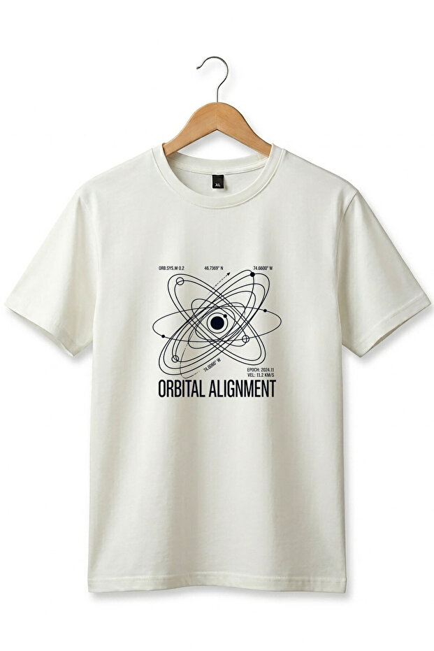 Geometric Orbital and Astronomical Print Minimalist Orbital Alignment 100% Cotton Basic T-Shirt