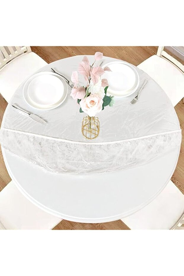 LUSHVIDA Round Waterproof Table Cover Elastic Tablecloth Vinyl Fitted Table Cover Elastic Edged Plastic Table Cover Fits Tables up to 57"-68" R Clear