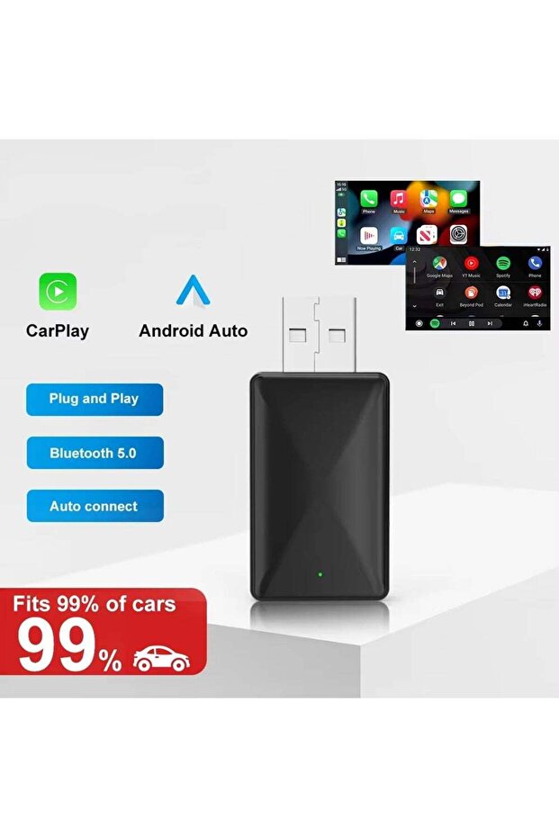 Mini Wireless Carplay Adapter, Convert Wired to Wireless Car Play & Android Auto 2-in-1 Adapter for Apple iPhone & Android Phone, Plug & Play, Auto Connect, No Delay, w/USB C for iOS 10+ Androi