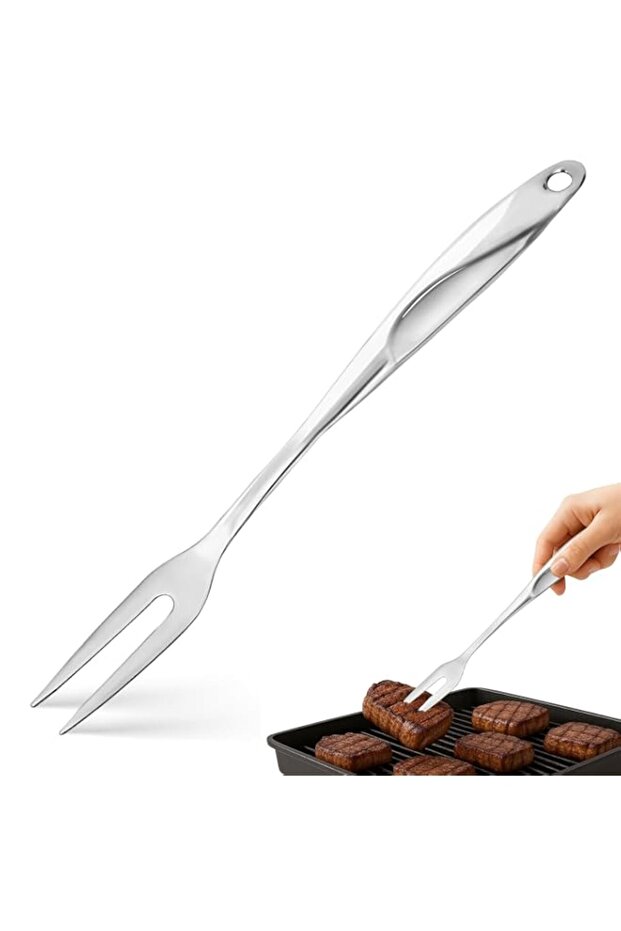Stainless Steel 2-Prong Carving Fork - 14.6 Inch Meat Serving & BBQ Fork with Hollow Handle & Hanging Hole, Heat-Resistant Kitchen Cooking Tool