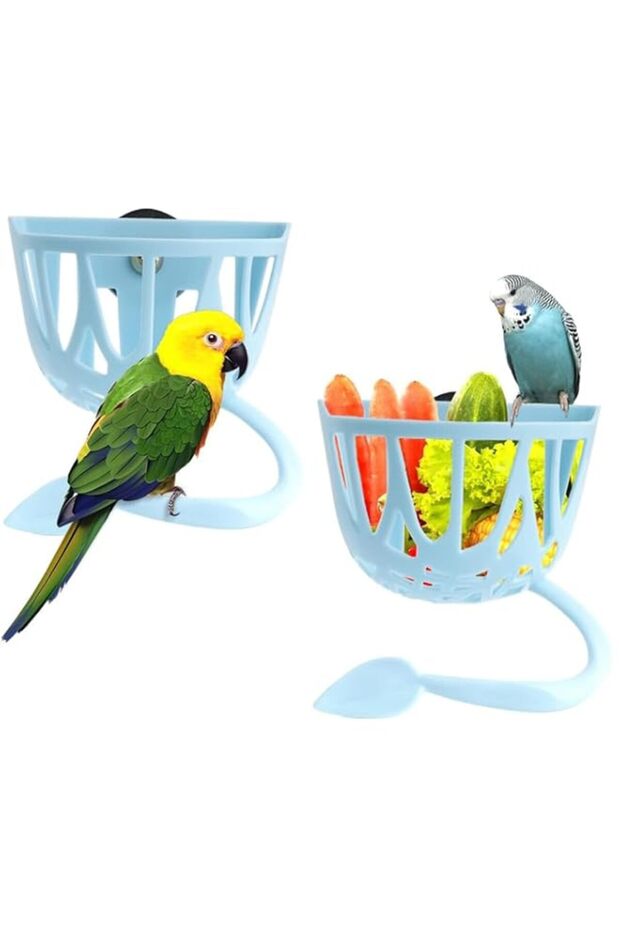Tazweeq 2 Pack Bird Cage Feeder, Parrot Vegetable Fruit Feeding Rack, Multipurpose Pet Food Hanging Feeder for Cage
