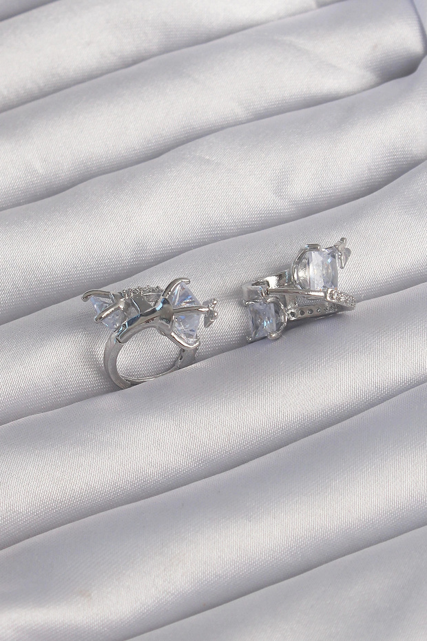 Brass Silver Color Chunky Zircon Stone Curved Minimal Butterfly Hoop Earrings