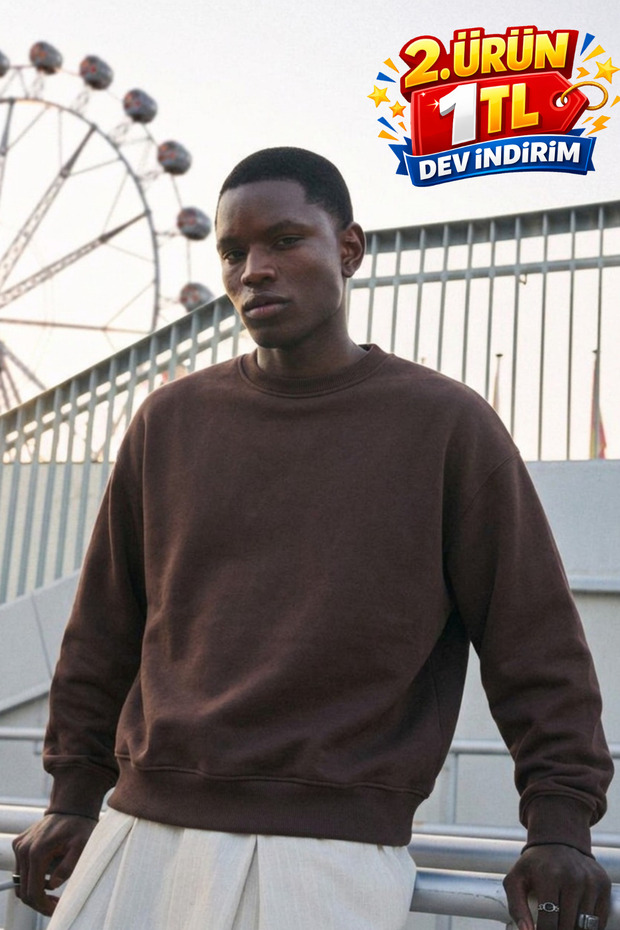 Men's 100% Cotton Regular Fit Brown Sweatshirt