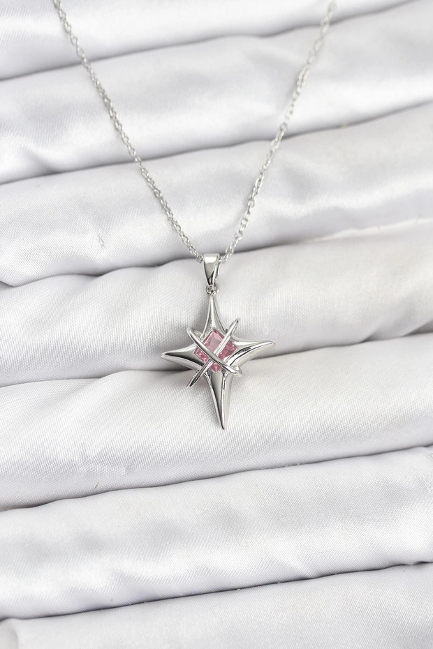 316l steel silver color zircon stone pole star model women necklace