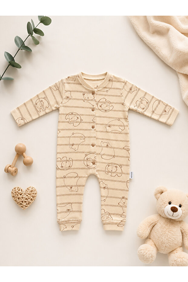 100% Cotton Bear Patterned Jumpsuit
