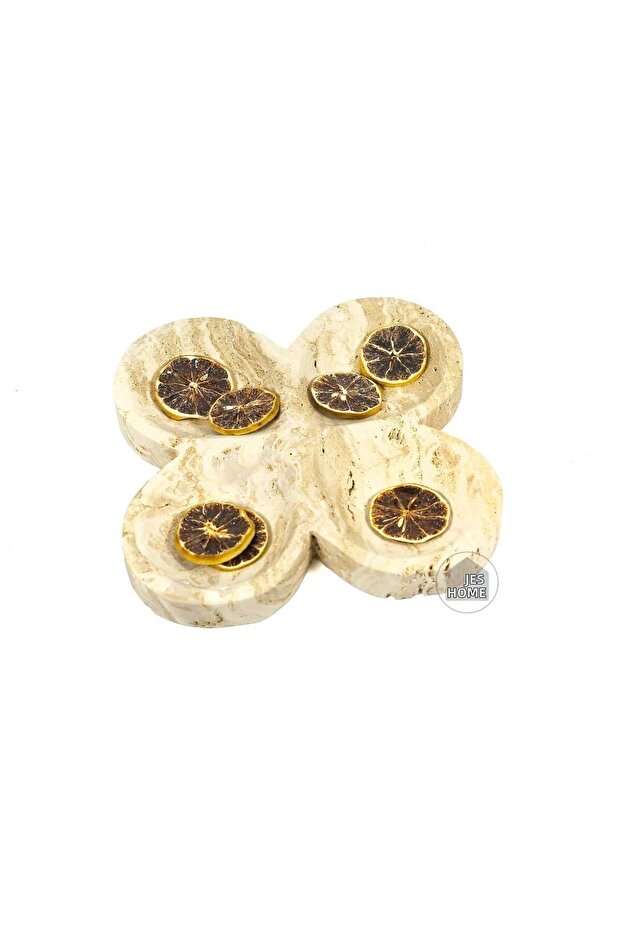 Decorative Travertine Natural Marble Presentation Tray with Compartments Round Tray (Snack Bowl)