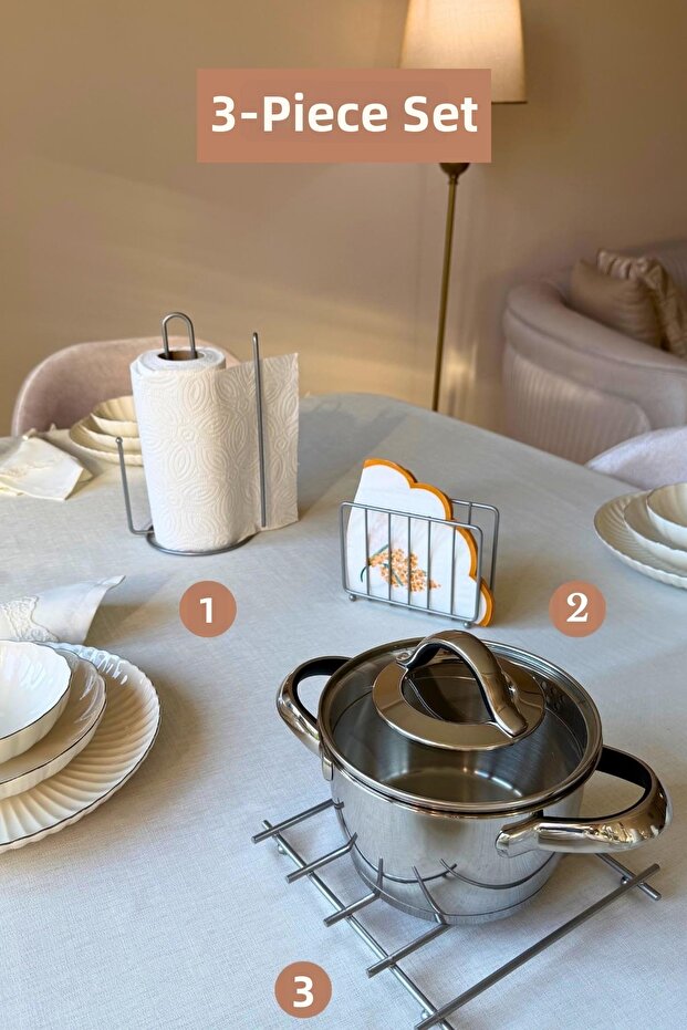 Set of 3 Matte Silver Cage Napkin Holder Vertical Paper Towel Holder with Divider Nihale Kitchen Set
