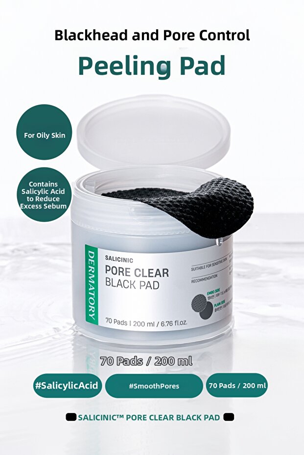 Purifying and Anti-Blackhead Peeling Pad for Oily Skin, Salicinic Pore Clear Black Pad