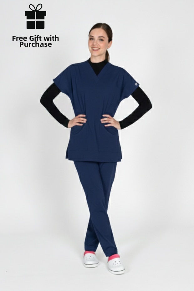 Tesettür Patriot Blue Nurse Uniform Scrubs Lycra Set
