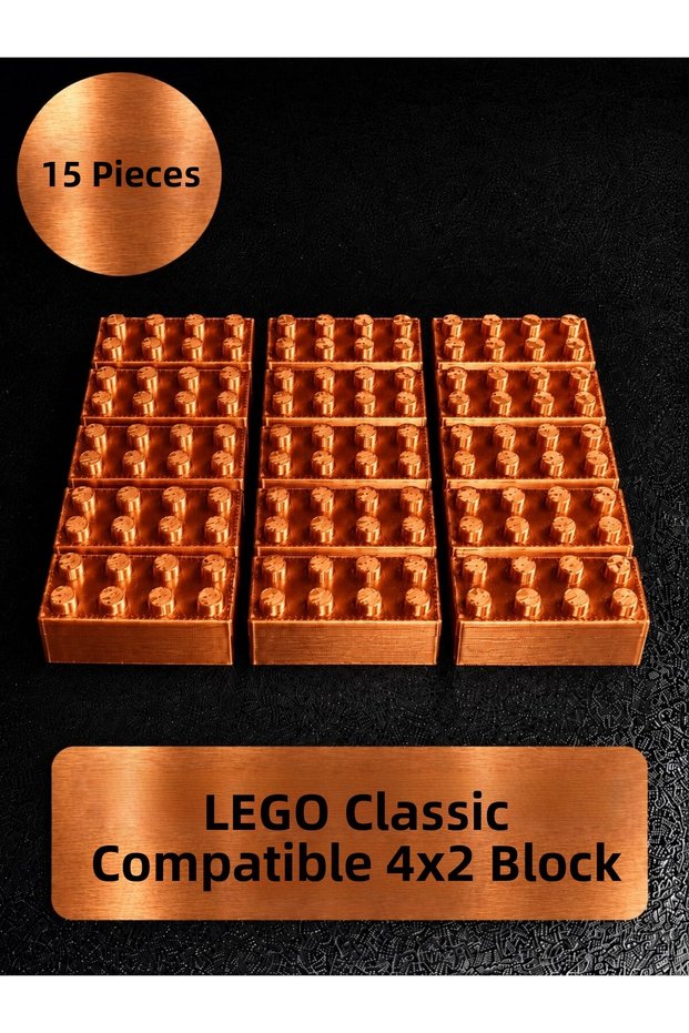 Lego Compatible Classic 15 Pieces Copper Bright Copper Color Metallic Color 4X2 Brick Block Lego Spare Parts