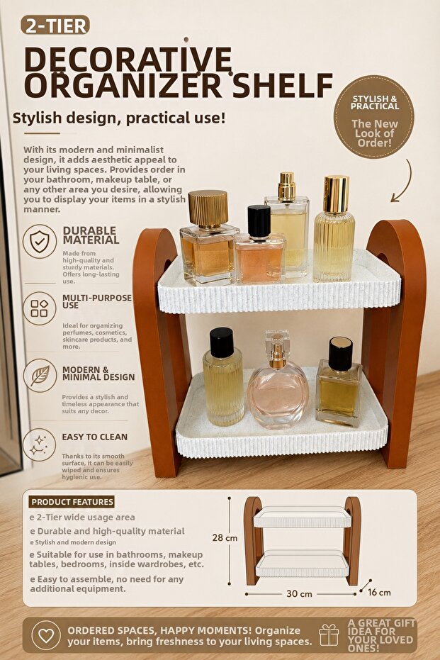 2-Tier Decorative Organizer Shelf | Perfume & Makeup Organizer | Modern Design