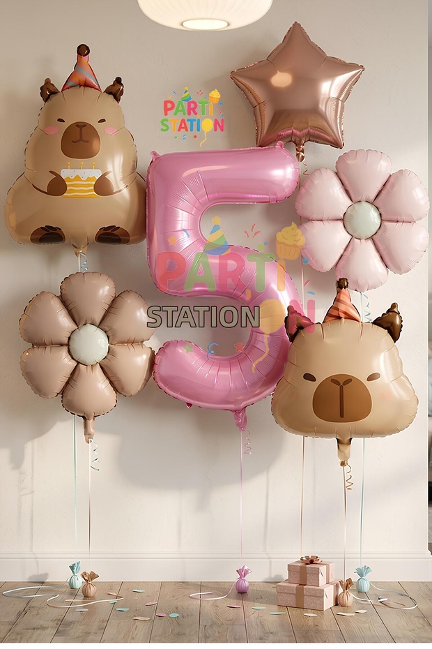 Capybara Themed 5Th Birthday Balloon Set 6 Pieces Capybara Balloons