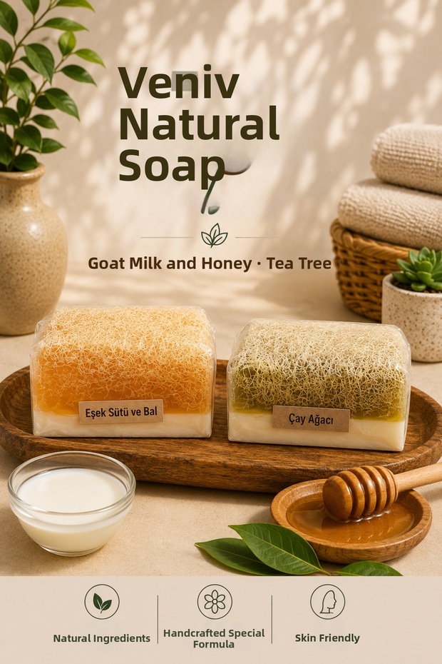 Tea Tree & Donkey Milk Honey Natural Fiber Soap Set – Handmade Special Formula