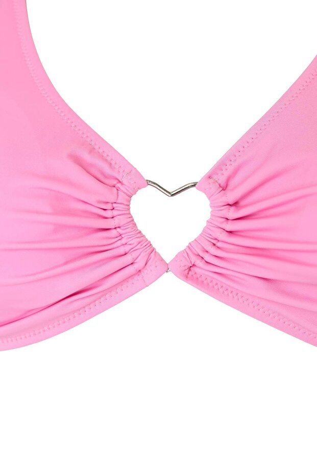 Pembe Kalp Aksesuar Detaylı Askılı Büyük Beden Bikini Üstü TBBSS25CT00008 - 5